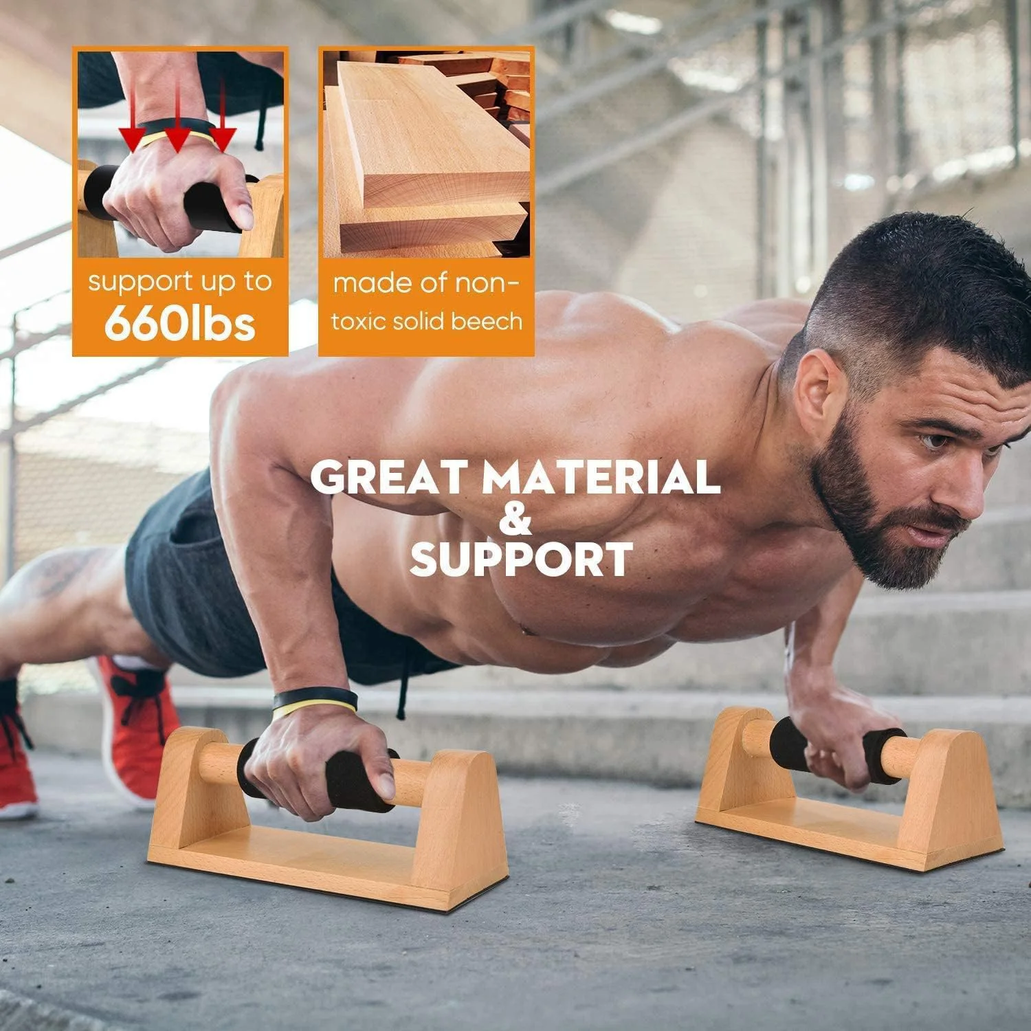 Push Up Handles Calisthenics Equipment for Men and Women Solid Wood Push Up Bar