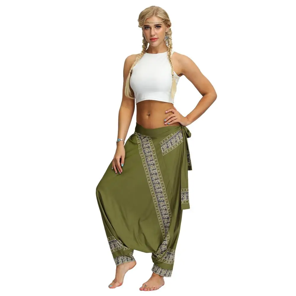 
Women Thai African Soft Loose harem pants Hippy Casual Fitness Yoga Pants Femme Sexy High Waist indian saree Dance Costumes 