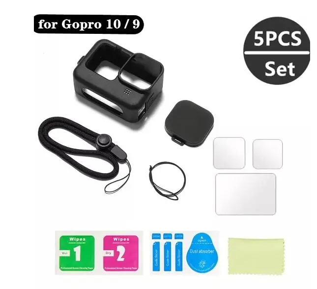 Silicone Case for GoPro Hero 10 9 Black Tempered Glass Screen Protector Protective Film Lens  Cover for Go Pro 9 Accessories
