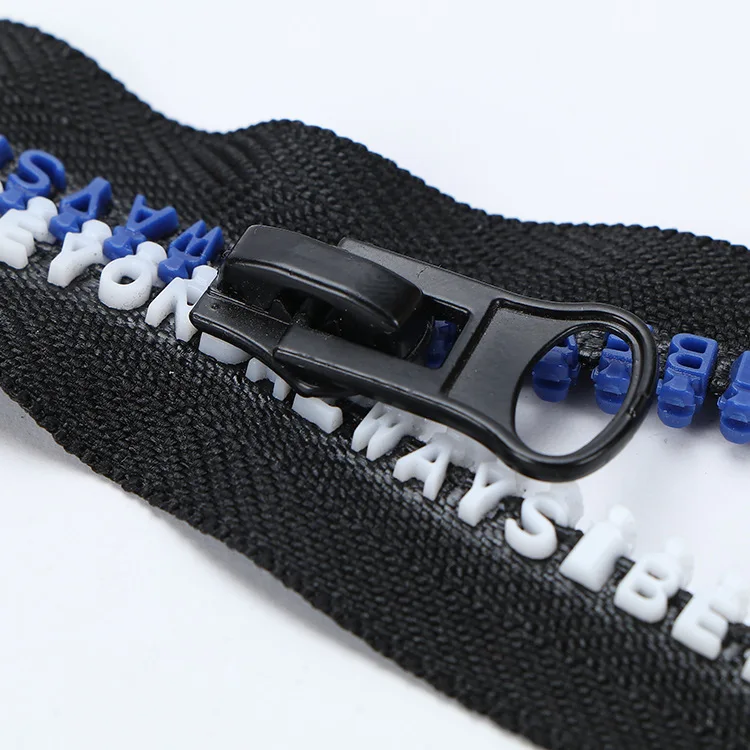 5#8#Letter tooth resin zipper Track teether tooth zipper Contrast color colorful English text tooth plastic zipper long chain