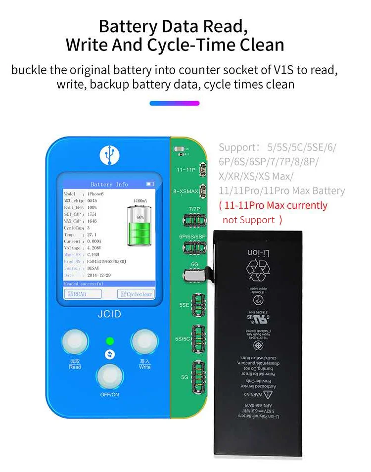 
2020 JC V1S True Tone Light Sensor Fix Programmer Battery Fingerprint Read write Machine for iphone 7 8 Plus X XS Max 11 Pro Max 