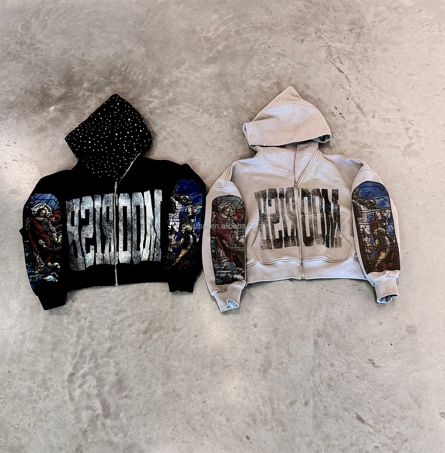 2025 Custom Manufacturer Heavyweight Streetwear Sun Fade Hoodie Acid Wash Hoody Rhinestone Hoodies