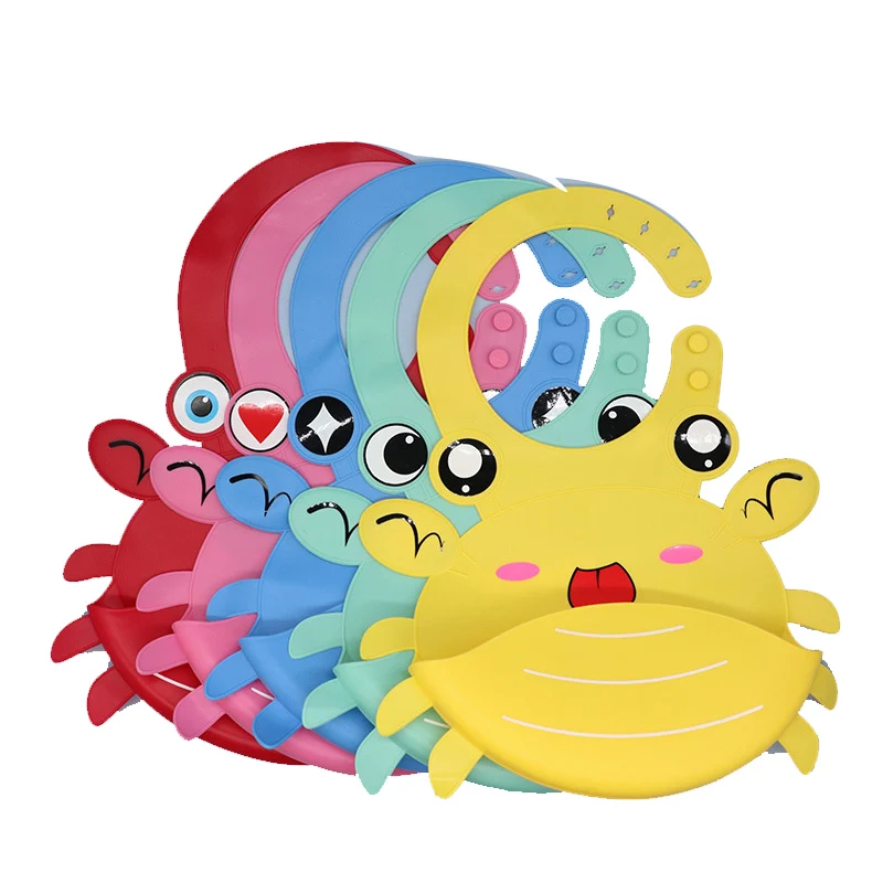 original newborn Cartoon Crab Stereo Silicone Baby Bib and Disposable Baby Saliva  Pocket Waterproof Food Grade Silicone Bib Designed baby custom