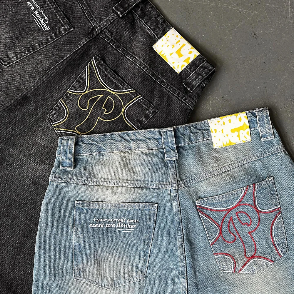 Manufacturer Custom Designer Pour Homme Loose Oversized Acid Wash Vintage Embroidery Distressed Denim Pant Baggy Jeans Men
