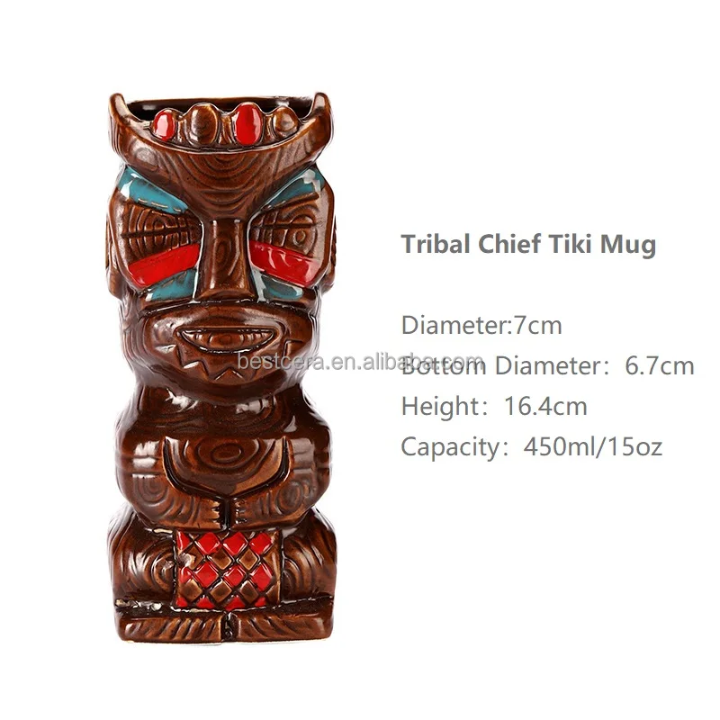 Hot sale bar alcohol wine cocktail cups tiki hawaii tribal chief ceramic tiki mug
