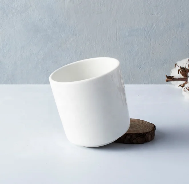 Home daily with pure white simple beaded striped without handle porcelain ceramic tea cup