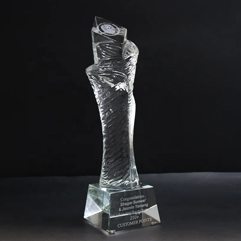 China Suppliers Unique Design Crystal Pillar Torch Trophy With Custom Engraving For Employee Honor Awards Souvenirs