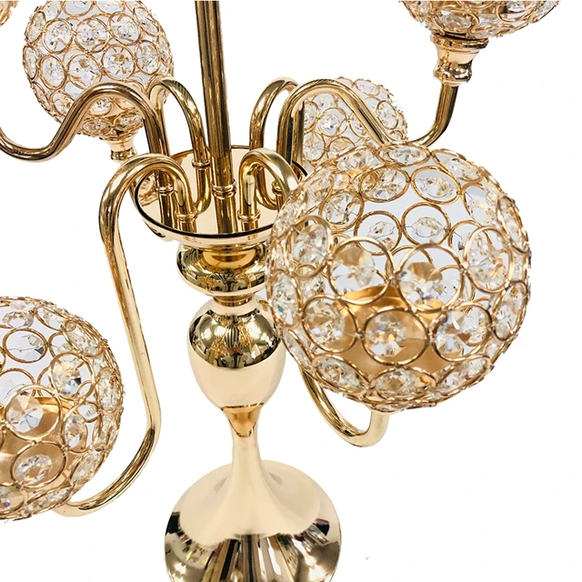 Crystal 5 Arms Gold Color Wedding Tall Crystal Candelabra Centerpiece For Table Decoration candle holder
