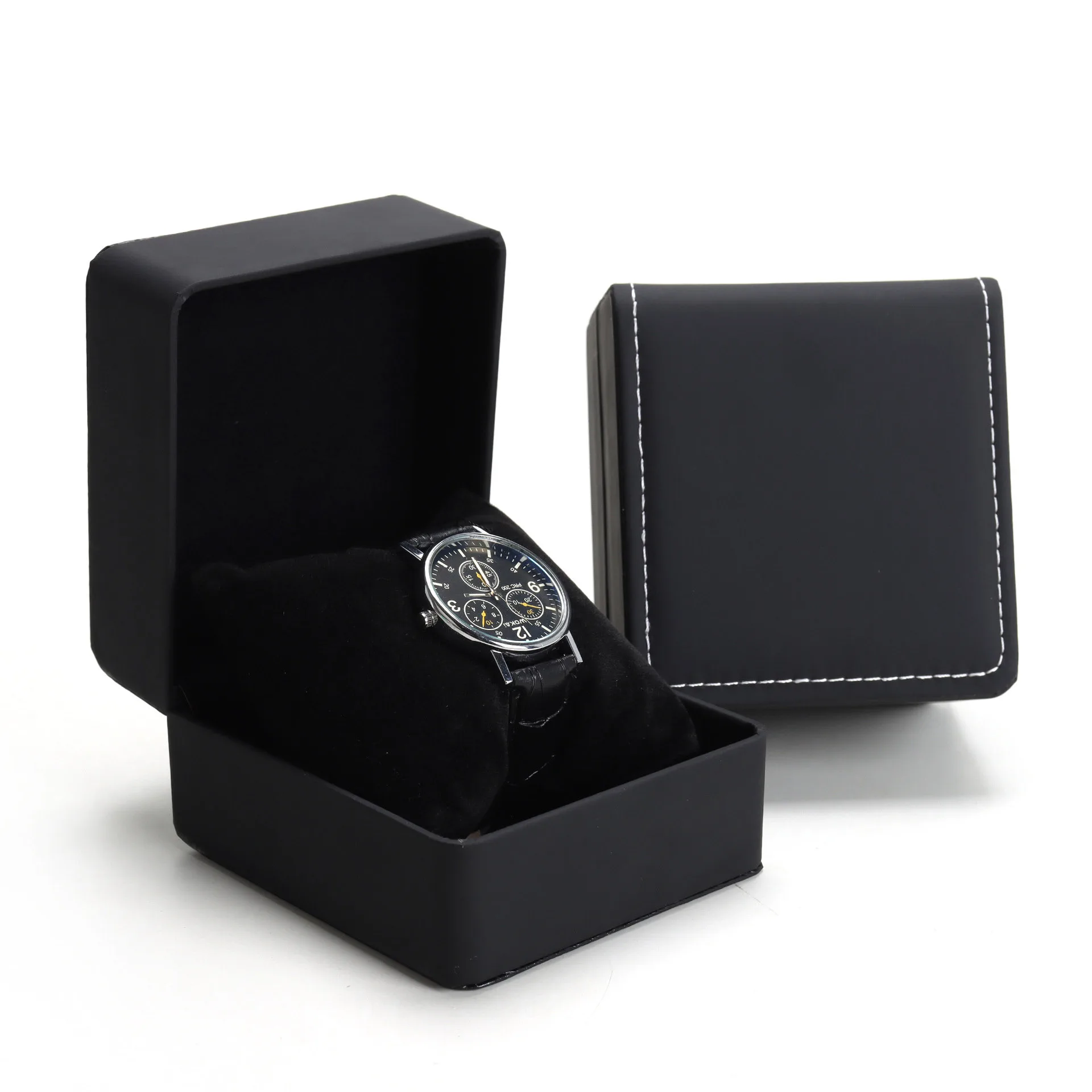 Luxury High Quality Box Watch Custom Logo Black PU Leather Watch Storage Boxes Cases with Pillow Bag