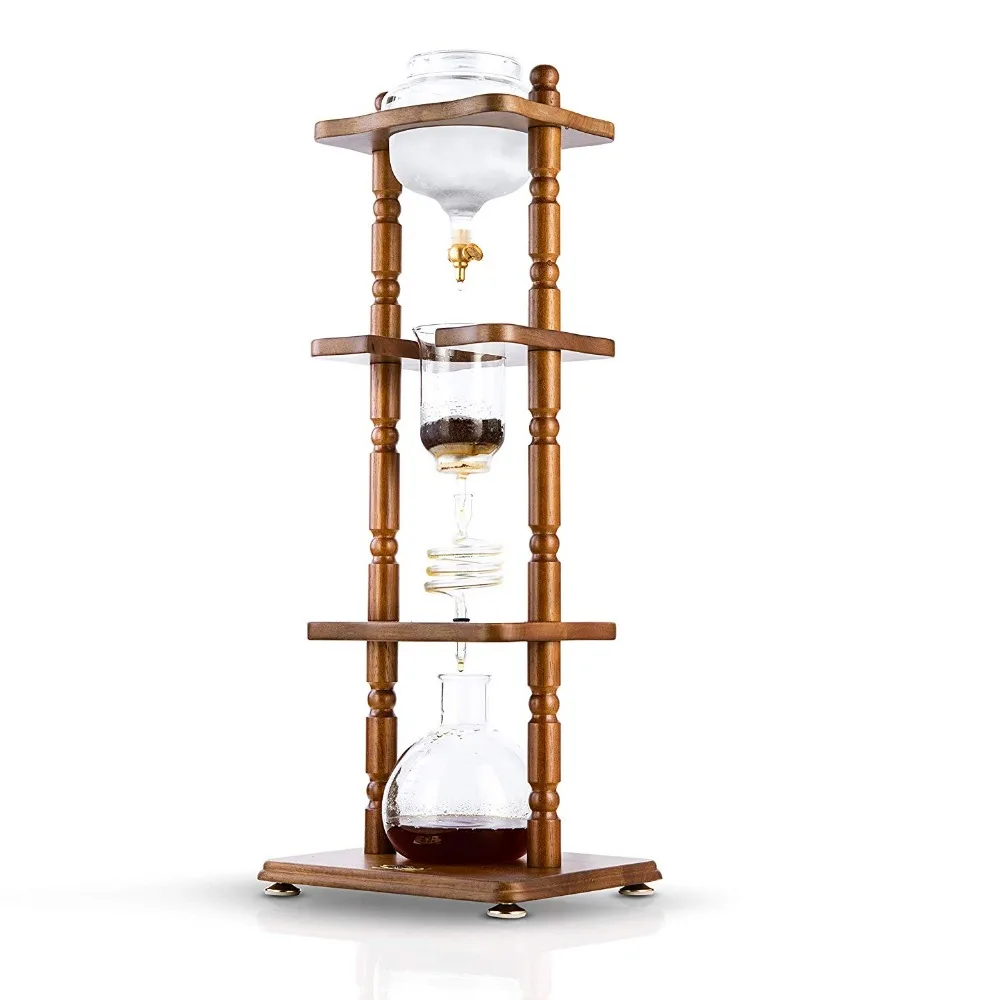 YAMA glass cold coffee drip maker dutch 6-8 /25CUPS COLD DRIP MAKER CURVED BROWN WOOD FRAME (32OZ)