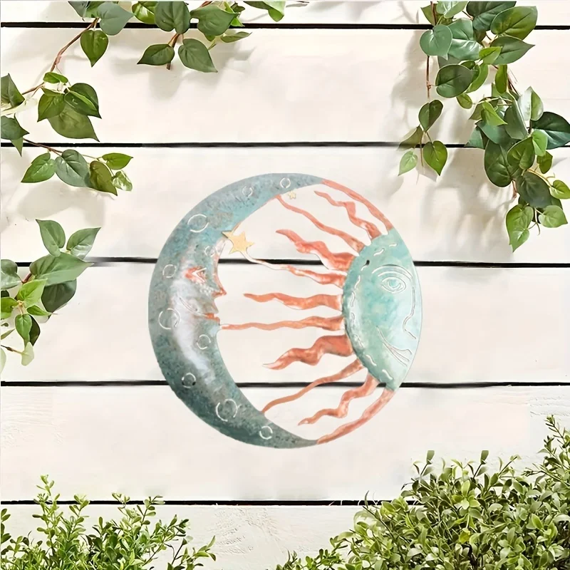 Sun and Moon Outdoor Metal Wall Art Decors 3D Stylish Garden Sculpture for Fence Porch Ornaments LANDSCAPE