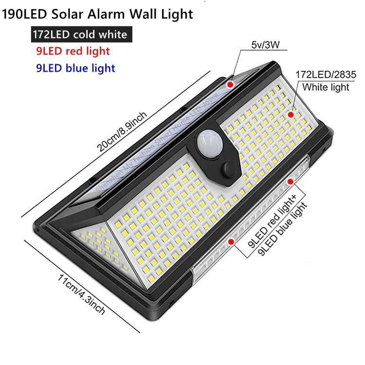 190 LED Solar Wall Lamp IP65 Waterproof Human Body Induction Wall Light Outdoor Motion Sensor solar street light outdoor