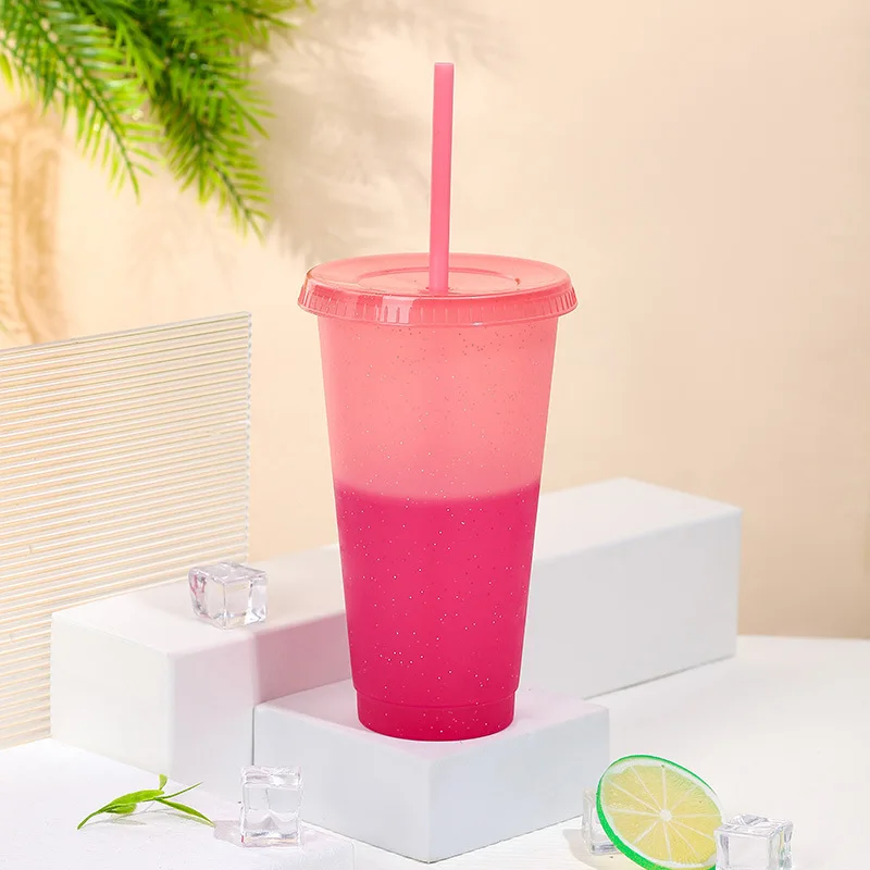 24oz Color Changing Cups Reusable Plastic Drinking Tumbler with Lid and Straw Stadium Cup