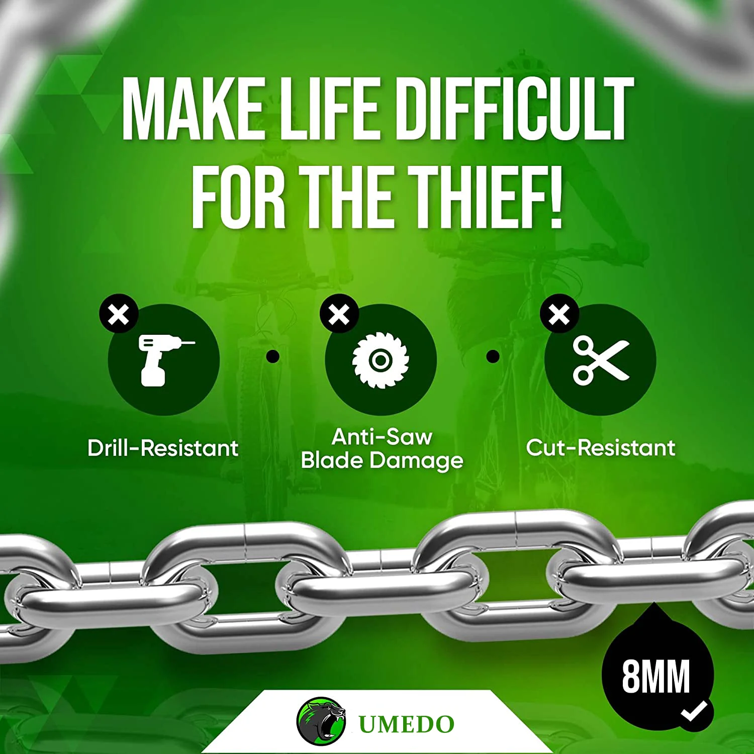 UMEDO Anti Theft Motorcycle Locks Chains Electric Scooter Lock High Security Bike Chain Lock