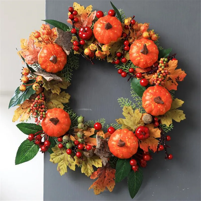 Halloween decor Autumn style pumpkin maple leaf berry wreaths
