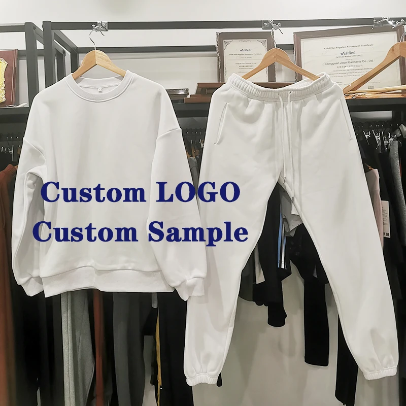 Custom Private Label Navy Thick Cotton Tracksuits  Winter Unisex Oversized Sweatpants And Hoodie Set