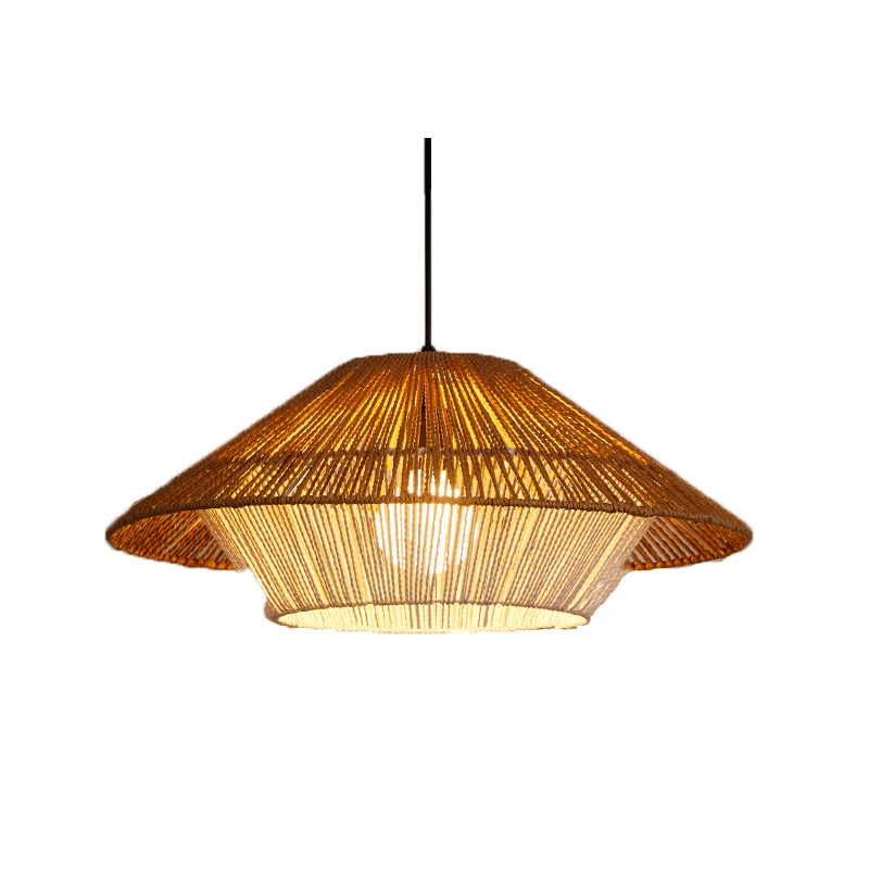 Custom Simple Pendant Lamp Fixture Dining Room Braided Twine Lampshade Japanese Creative Twine Lampshade