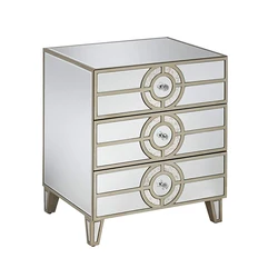Bedside table Geometric circular design 3 drawer corner cabinet vintage mirrored chest for home Art Deco Side Table