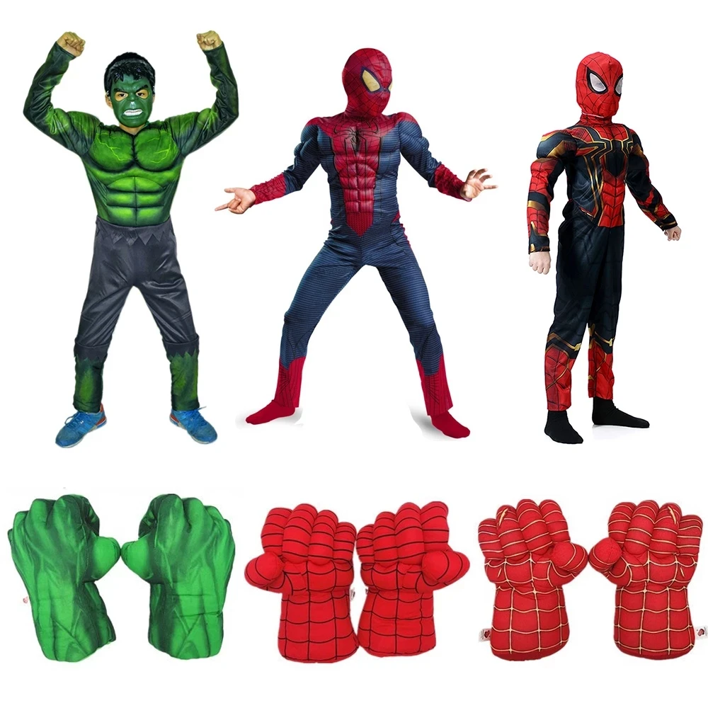 Kids Superhero Muscle Suit Hulk Spider Cosplay Costumes Clothes Launcher Halloween Christmas Gift