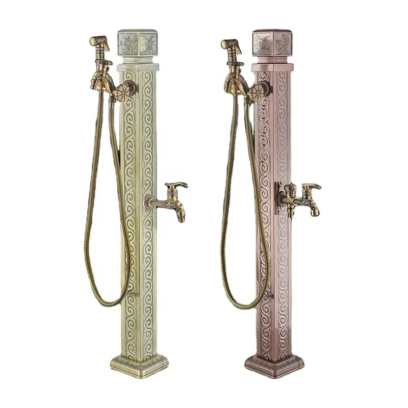 Square Outside Rainfall Garden Swimming Pool Outdoor Shower Column Stand 304 Stainless Steel Column Faucet With Spray Gun