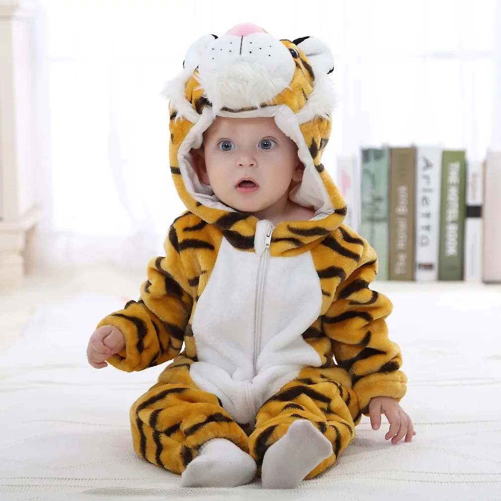 Flannel Rabbit Costume Baby Clothes Kids Animal Winter Baby Rompers Jumpsuit For Girls Boys Tiger Panda Newborn Winter Pajama