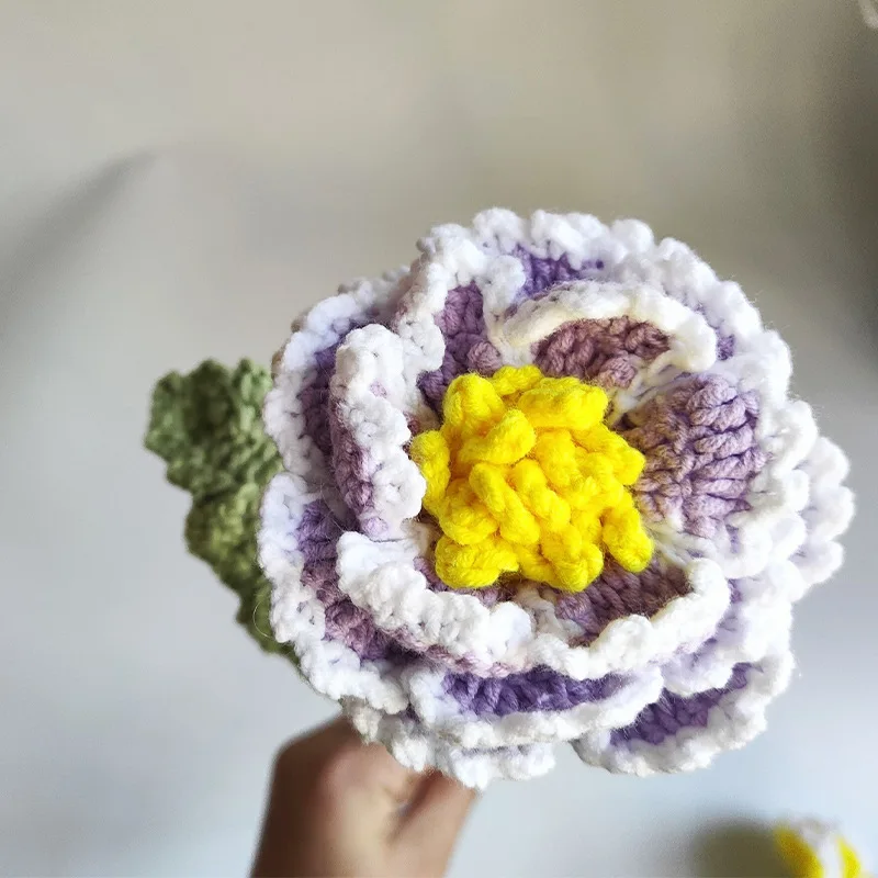 Wool Woven Peony Artificial Flower Multi-Petal Gradually Changing Color for Home Decoration or Christmas Eternal