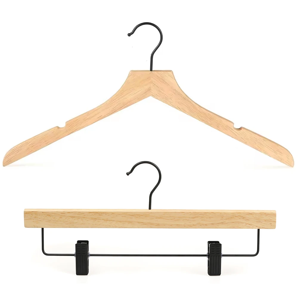 LINDON Sturdy High Quality Rubber Wooden Clothes Hangers for Shirt Pants Dress