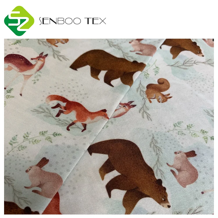 Супер мягкая эластичная трикотажная Бамбуковая ткань из джерси с цифровым принтом дышащая одежда для сна детей мальчиков и девочек 220 г/м2