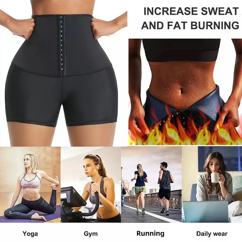 Women Sauna Shorts Gym Fitness Sets Yoga Suit Adjustable Hook-eye Waist Trainer Shorts Stimulate Sweating Sauna Neoprene Shorts