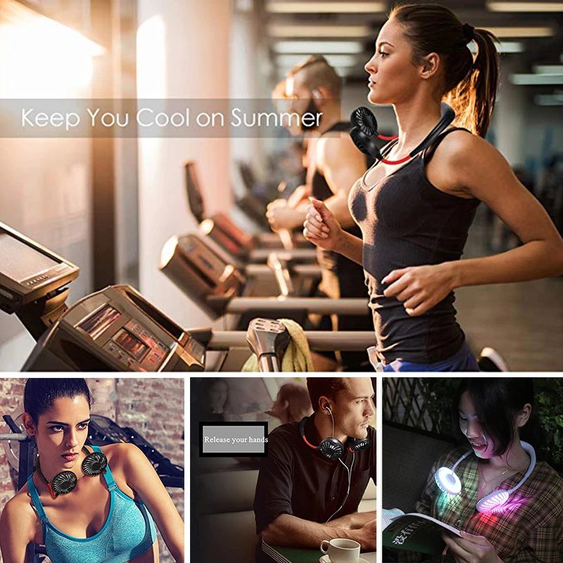 Hands Free Neck Band Air Cooler Fan Small Electric USB Air Conditioner Cooling Desk Fans Portable Mini Rechargeable Neck Fan
