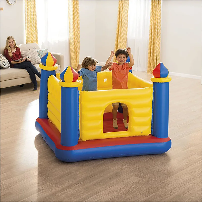 Inflatable  Castle Bounce House, Kids Indoor Outdoor Play Center with Crawl-Thru Door for Ages 3 to 6 Years, Multicolor