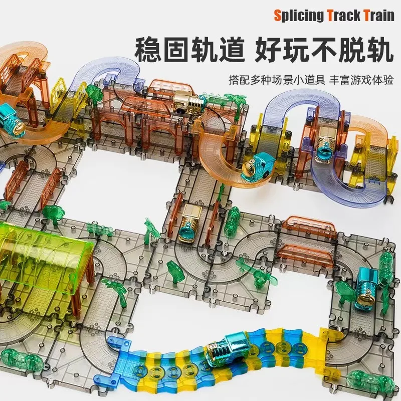 DIY Puzzle Construction Flexible Assembly Electric Slot Car Race Toys Transparent Splicing Track Train for Kids Children Toys