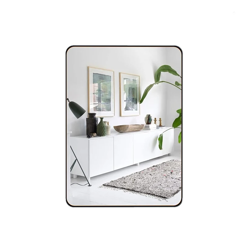 Large Rectangular Modern Hanging Wall Mirror Black Metal Frame Bathroom Mirror for Bathroom Bedroom Living Room Home Decorative