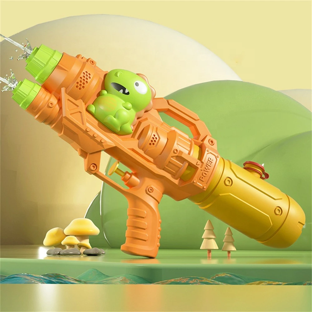 Children Cartoon Dinosaur Large Capacity Water Storage Tank Single Double Nozzle Plastic Water Gun Toy