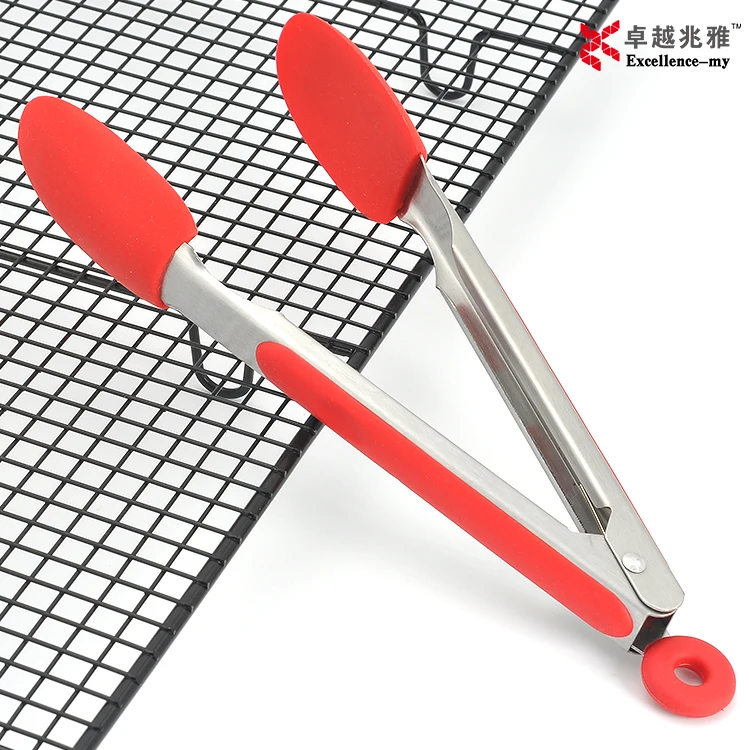Non Stick Creative Kitchen Style Cooking Accessories 12 Inch Silicone Cuisine Use Food Tong Stainless Steel Good Grip Handle