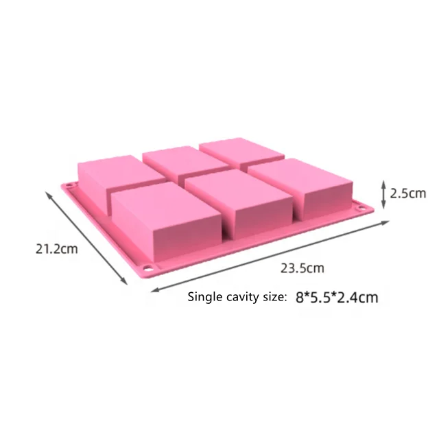 DLC053 Wholesale Customized Logo 6 Holes Rectangle Homemade Silicon Soap Molds For Making Soaps Pudding Muffin