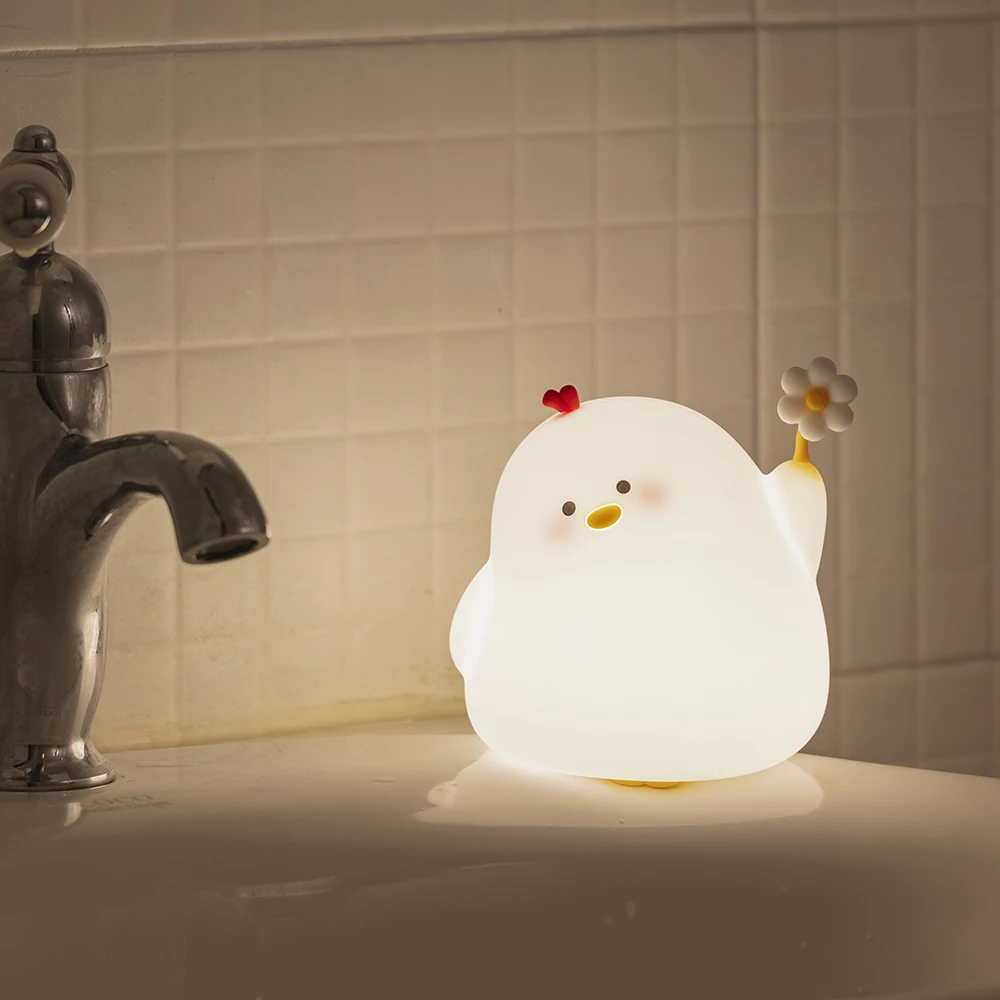 Cute Chick Night Light Animal Soft Silicone Night Lamps 35 Hours USB Rechargeable LED Lamp for Girls Baby and Toddler