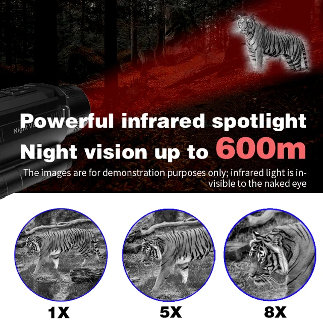 Hunting Night Vision Monocular Scope Waterproof IR Imaging Long Distance View 8x & 5x Magnification Binocular