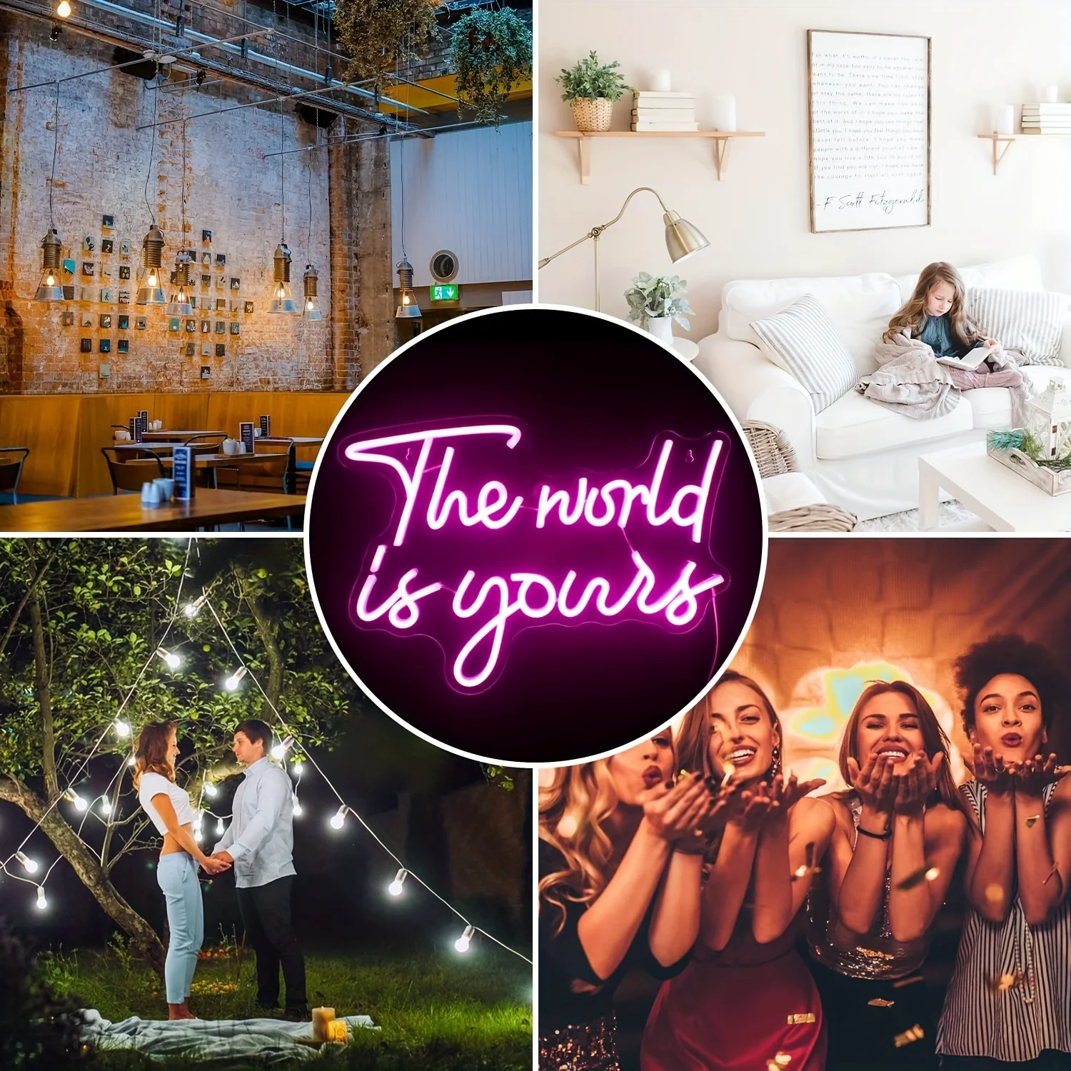 1 pc The World Is Yours Neon Signs, Pink Led Neon Light for Wall Decor, Wedding, Engagement,USB Powered  Neon Signs for Bedroom