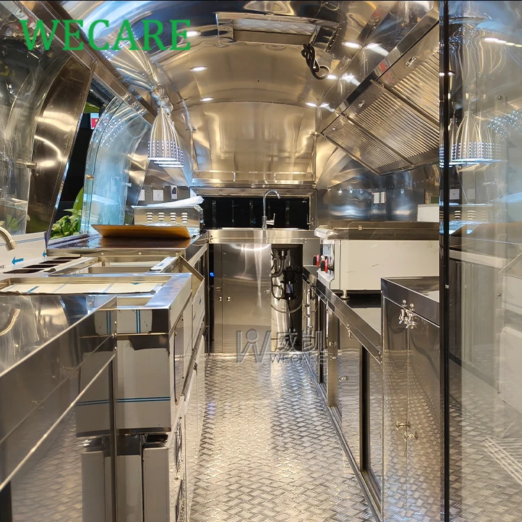 WECARE Street Food Service Kitchen Car Pizza Coffee Catering Trailer Manufacturer Airstream Food Truck with Snack Machines