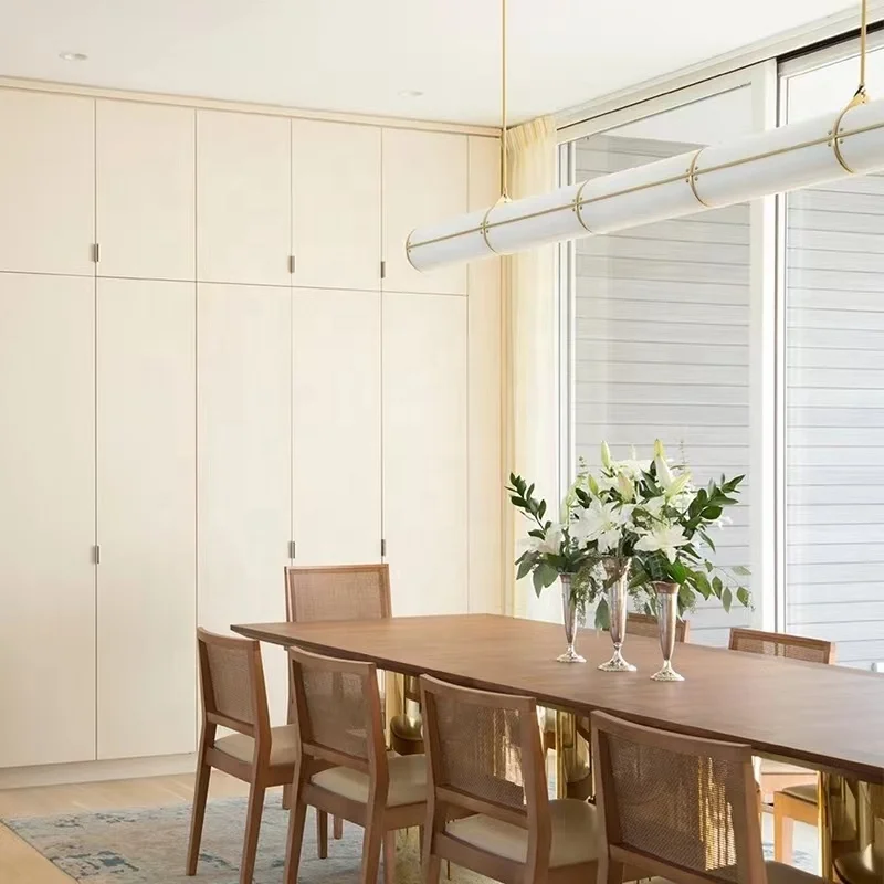 Wholesale gold color steel and acrylic tube dinner room villa long table chandelier light fixture