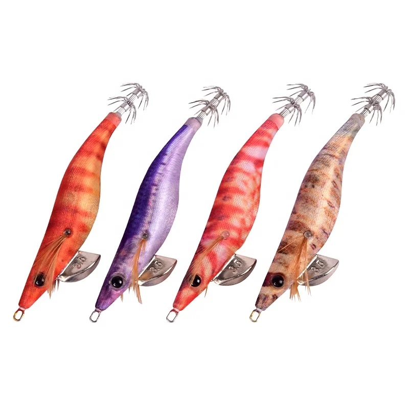Fishing Lures Japan Squid Jig Wooden Shrimp Bait Simulation Prawn Bait Fishing Squid Lure EGI Jigging Lure Fishing Accessories