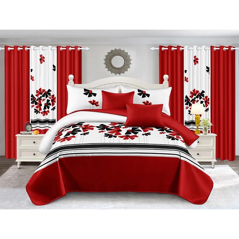 Hot Sale Cotton Quilt Bedding Set Customized 9pc Bedspread Set Floral Curtain Bedding Set for All Season