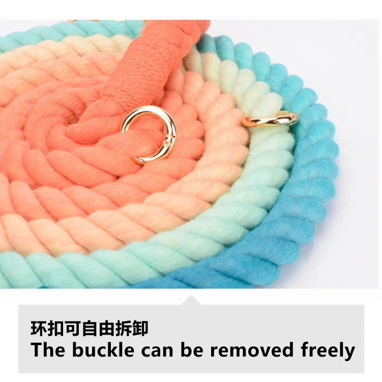 
Wholesales Stock Bulk Full Coloring Hands Free Pink Braided Nylon Rope Dog Leash With Gold Metal Chain Rope Collar Sets For Pets 