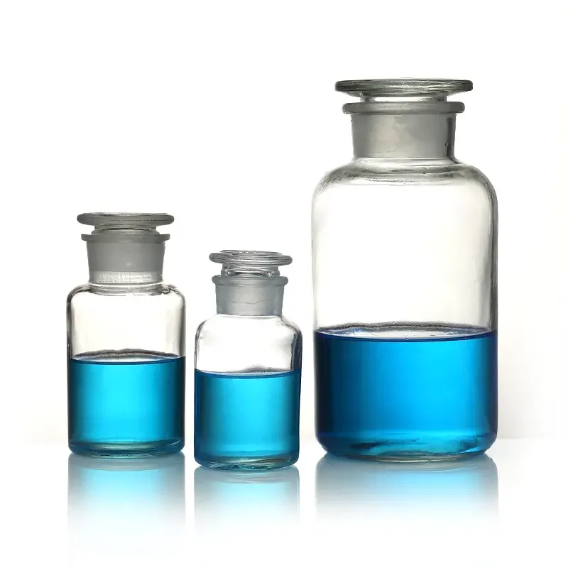 Liquid chemical Wide mouth 125ml safety  borosilicate clear glass reagent bottle with Ground-in Glass or Plastic Stopper