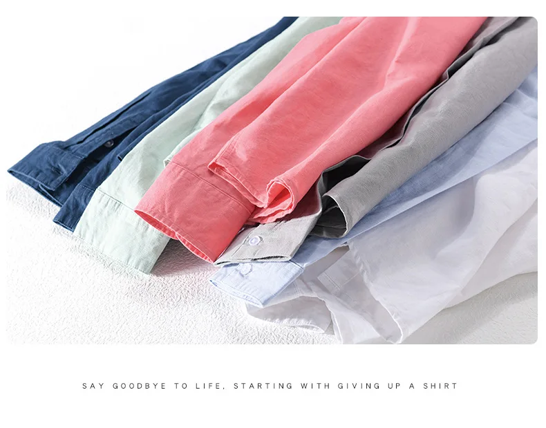 Custom logo casual long sleeve  button up soild  cotton linen shirt for men