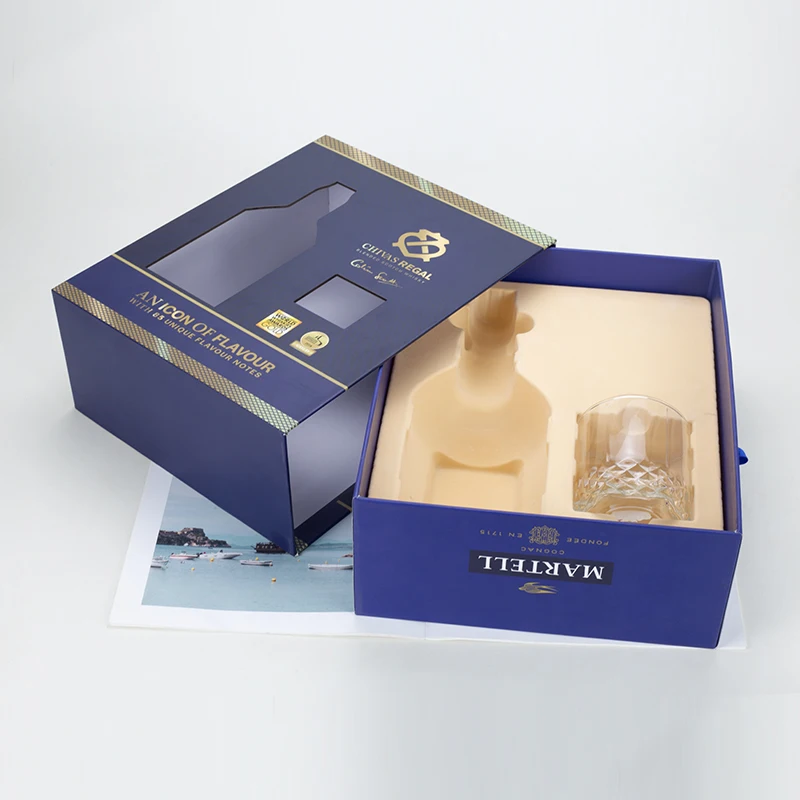 Custom Uv Printing Drawer Paper Box Transparent Window  Glasses Whisky Vodka Wine  Gift Box Luxury Wine Box
