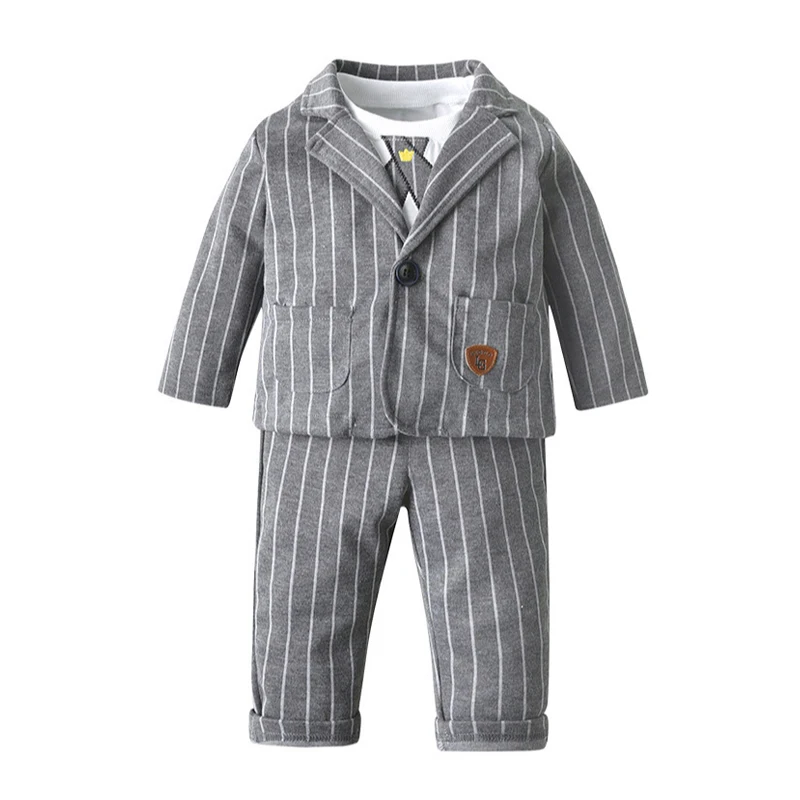 Elegant China OEM Long Sleeve Cotton 3 Pieces Baby Boy Wedding Formal Suits Set Kids Clothes 2 To 3 Year