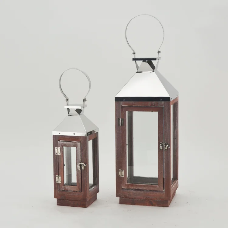 
Set of 3 High Quality Stainless Steel And Wood Indoor Use Wedding Home Garden Decorative Lantern 