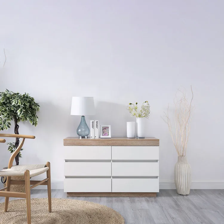 Estilo Europeu Luxury White Modern Design Multi Live Room Wood Entrance Cabinet Furniture 6-drawer Double Chest